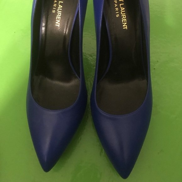 Saint Laurent Blue Seta Calf Heels 9 1/2 = 39 1/2 - Picture 2 of 7